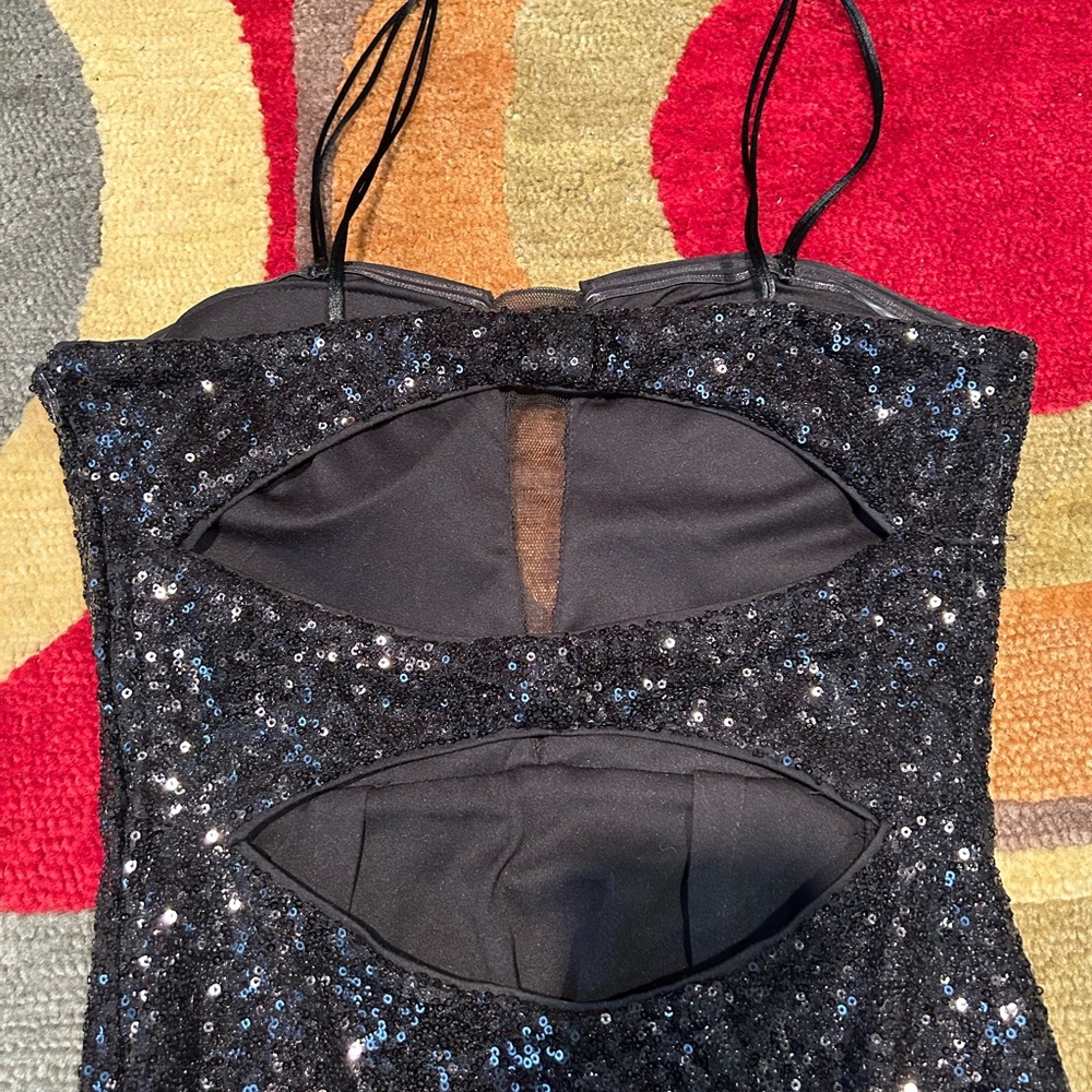 Hailey Logan by Adrianna Papell Black Sequin Mesh Front Open Back Mini Dress S - Picture 11 of 11